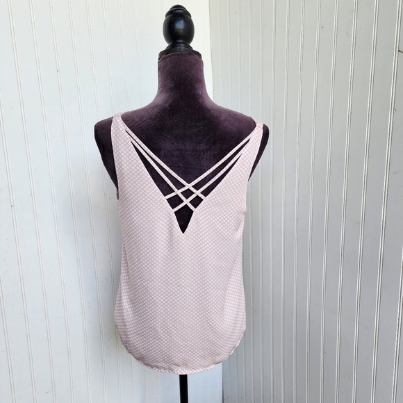 Express Women's Polka Dot Pink White Strappy Double V Neck Tank Top S - Picture 1 of 12